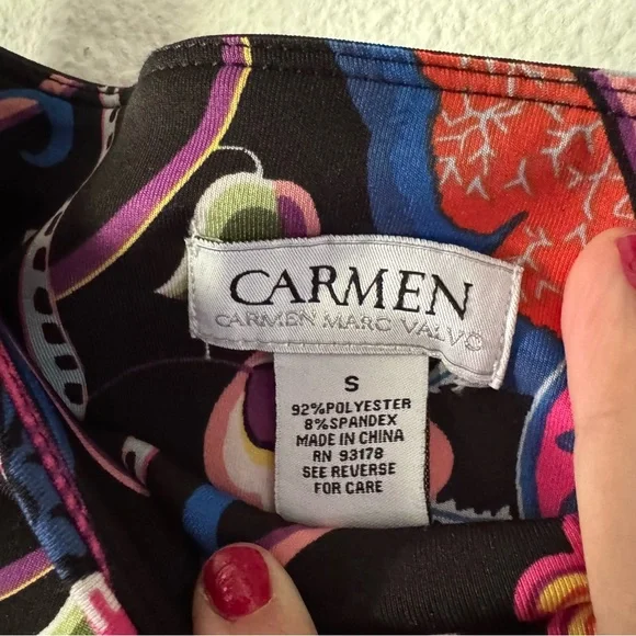 Vibrant Carmen Marc Valvo Floral Paisley Print Stretch Pencil Skirt Small Boho - Picture 5 of 10